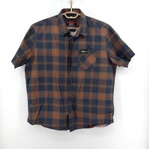 Middle of Beyond Texas Chainsaw Massacre Plaid Shirt Mens XL Brown Short Sleeve